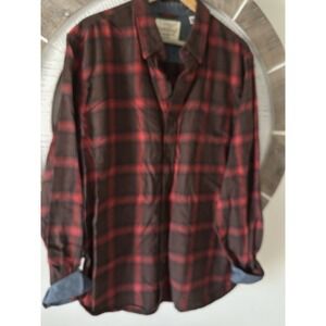 Weatherproof Vintage Flannel Windowpane Plaid Button Shirt XL red/Brown